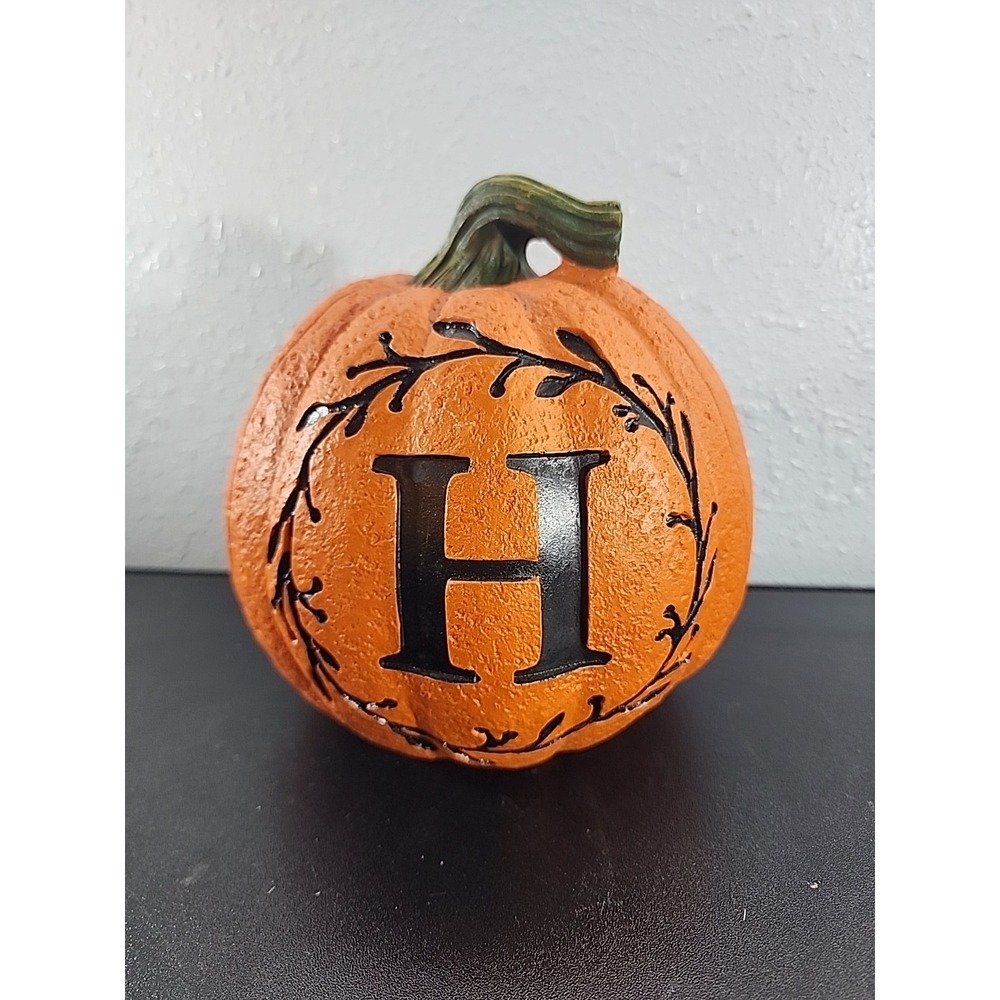 "H"  Pumpkin Resin‎ Monogram Letter "H" 13" X 10" Orange Pumpkin Decoration